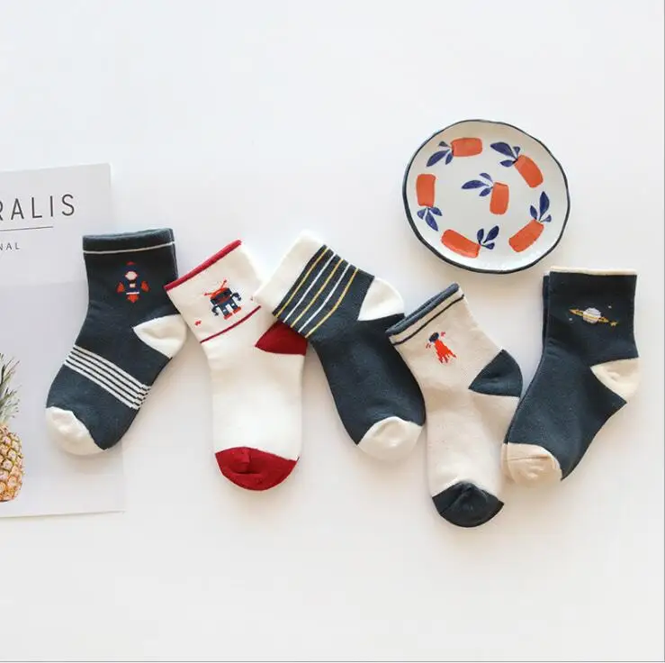 New autumn and winter cartoon children's socks cotton boys and girls socks baby 1-12 Year 5pairs pack