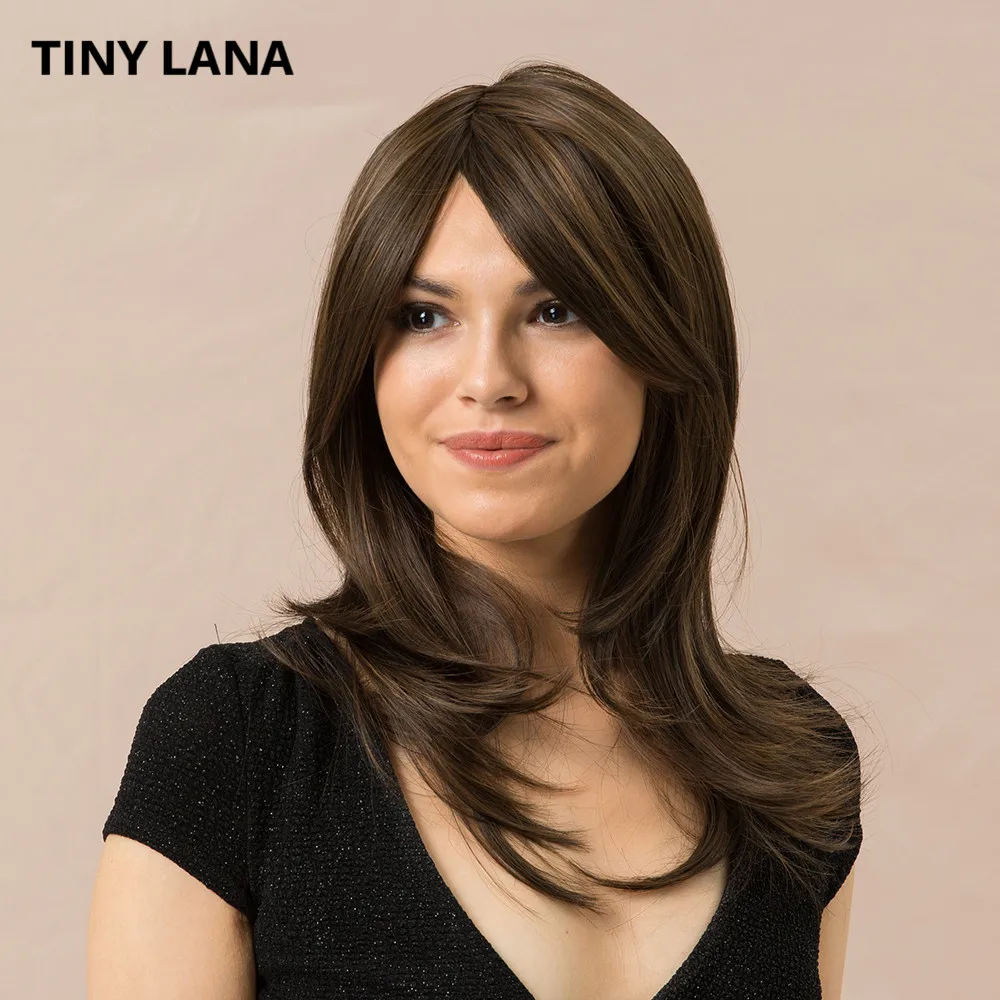 

TINY LANA 18" Women's Wigs Long Straight Natural Dark Brown Wig for Ladies Wavy Heat Resistant Synthetic Hair Free Shipping