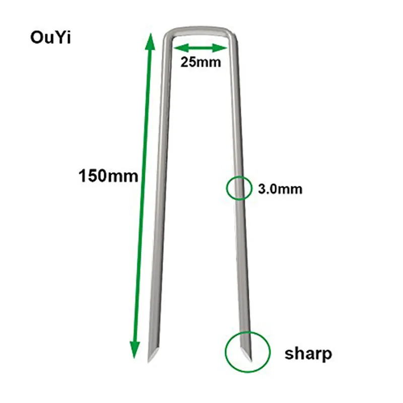 Садовые колышки 100x3,0 мм x 6 дюймов/150 мм оцинкованные Ландшафтные наземные скобы коррозионностойкая сталь Sod газон U штифты-Защитная сеть