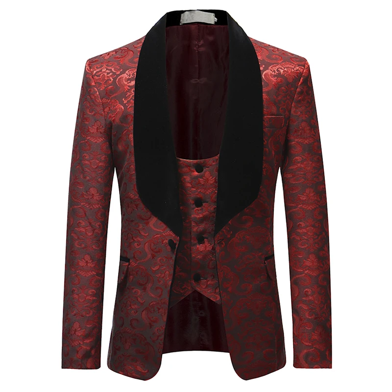 YUNCLOS Burgundy Red Suit Men 2019 Slim Fit Shawl Collar Men Suits For Wedding Fashion Jacquard 3 Piece Prom Suits YUNCLOS Burgundy Red Suit Men 2019 Slim Fit Shawl Collar Men Suits For Wedding Fashion Jacquard 3 Piece Prom Suits
