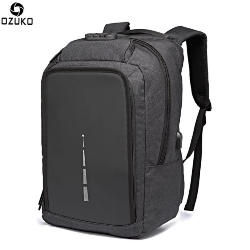

OZUKO Men Backpack 17 Inch Laptop Zip Lock Bag USB Charge Antitheft Men Women Computer Notebook Bag Travel bag Waterproof