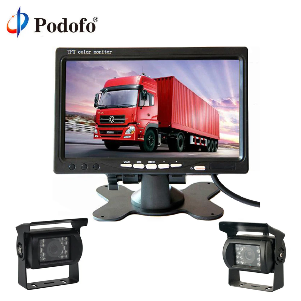 

Podofo Ultra Slim 7" HD TFT LCD Monitor + Rear view Camera Parking Night Vision Waterproof Backup Camera For Bus Truck RV Traile