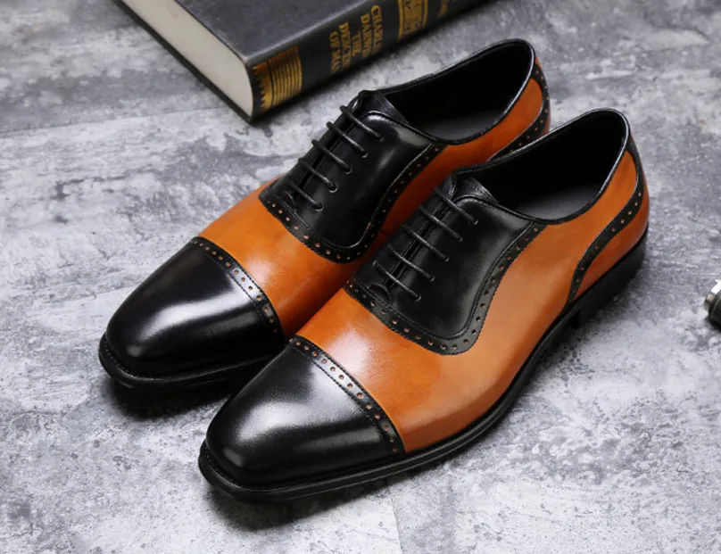 Brogues Echtes Schuhe Wohnungen Herren Leder Lace Für Business Casual up Platz As Mischfarben Zehen Pic Kleid Oxfords Schwarz qywtKyZvF7