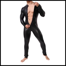 Человек пикантные черные сапоги из искусственной кожи сиамские одежда с длинным рукавом формочек/мужской эластичного нейлона молния Корректирующее белье/Гей Забавный гимнастический костюм