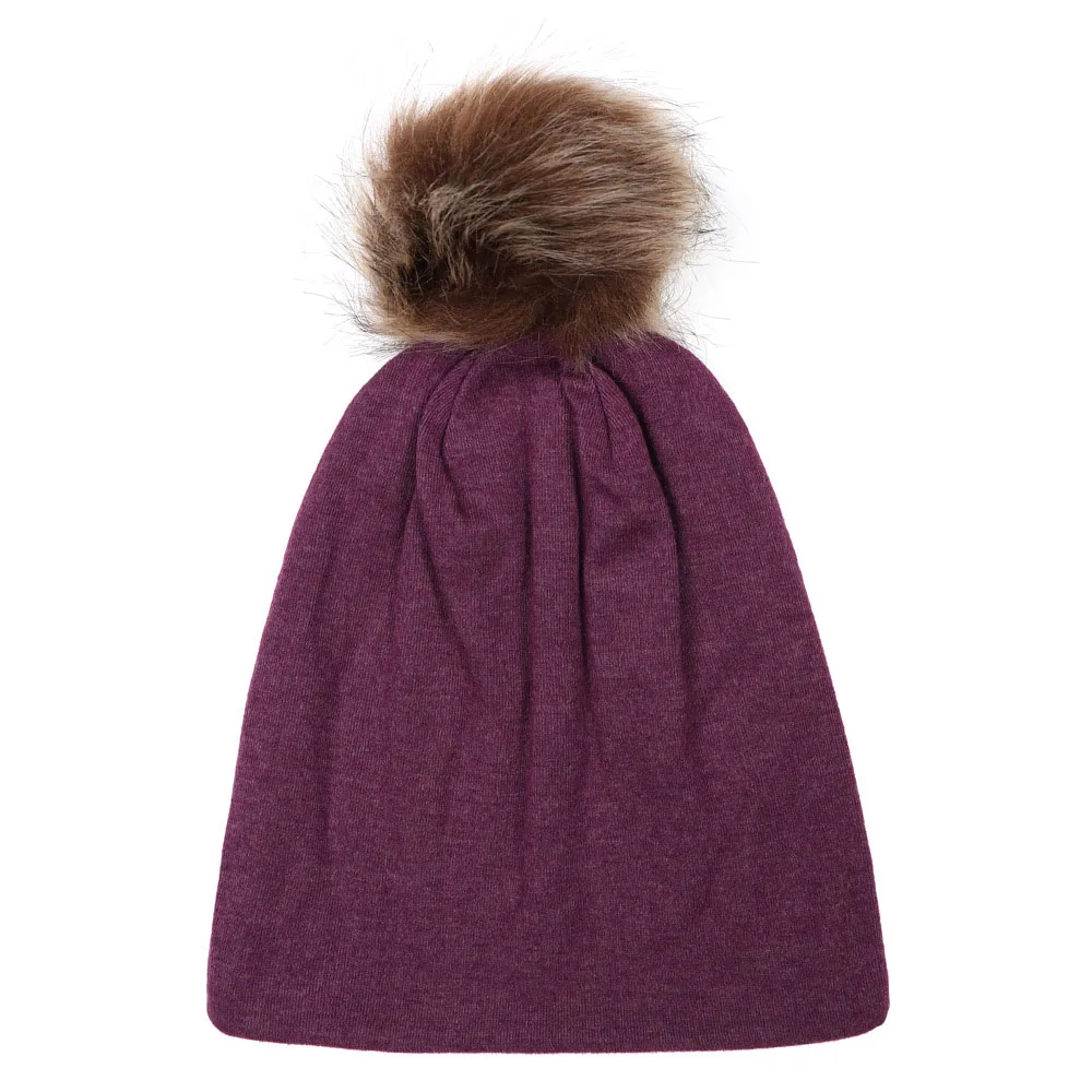 НОВАЯ шапка с помпоном, детская зимняя теплая шапка, хлопковая шапочка, Меховые помпоны для девочек, шапки Скалли, шапочки, детские меховые шапки с помпоном для девочек и мальчиков WH022 - Цвет: Фиолетовый
