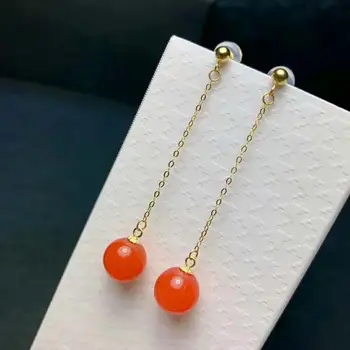 

shilovem 18K yellow Gold real Natural south Red agate stud earrings fine Jewelry cute wedding gift plant women myme8.5-9222nh