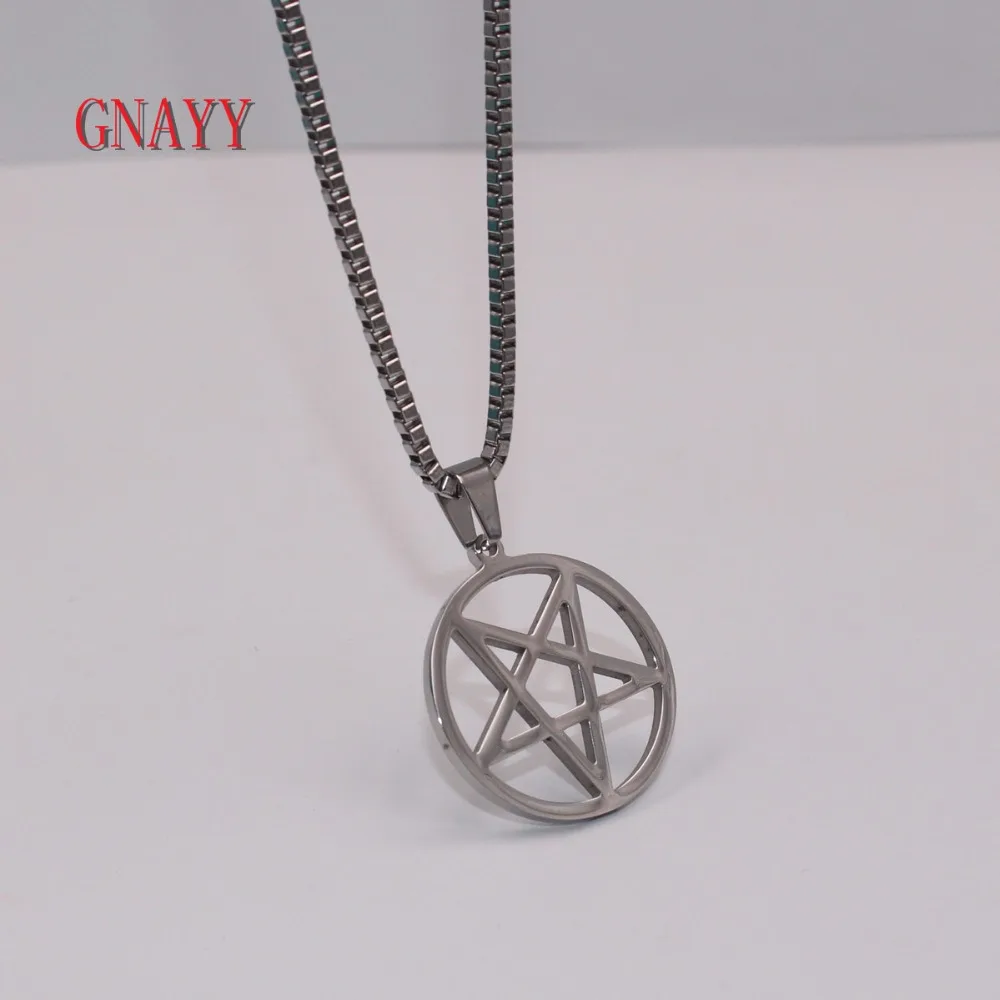 

GNAYY Jewelry Stainless Steel Necklace Wicca Inverted pentagram Satan worship Pendant box chain 18 inch -28 inch for Mens