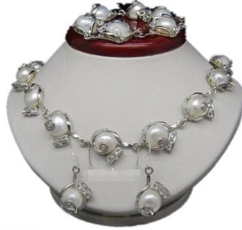

fine 11-12MM White Akoya Cultured Pearl Necklace Bracelet Earring Set nature fresh pearl chain 925 fine quality jewelry
