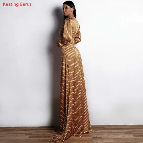 Keating Berus женское сексуальное весеннее и летнее элегантное платье в мелкий горошек с глубоким v-образным вырезом длиной до пола