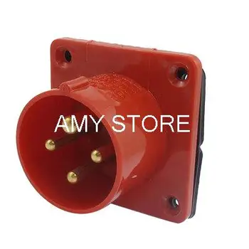 

IP44 16A 3P+E IEC309-2 Industrial Panel Mount Plug Connector Red w Washer