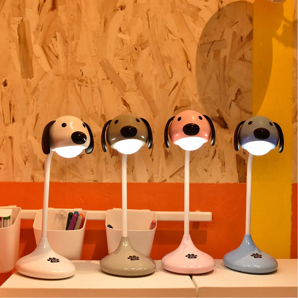 

Cute puppy pattern Flexible Desk Lamp with Night Light Touch switch Dimmer Rechargeable Battery Desk Light USB LED Table Lamps