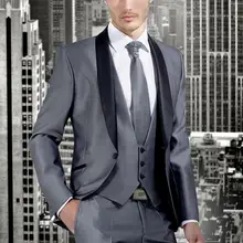 Смокинги для жениха Серый Жених Пик Черный лацкан Лучший мужской костюм/Жених Свадебный Выпускной ужин костюмы(куртка+ брюки+ галстук+ жилет