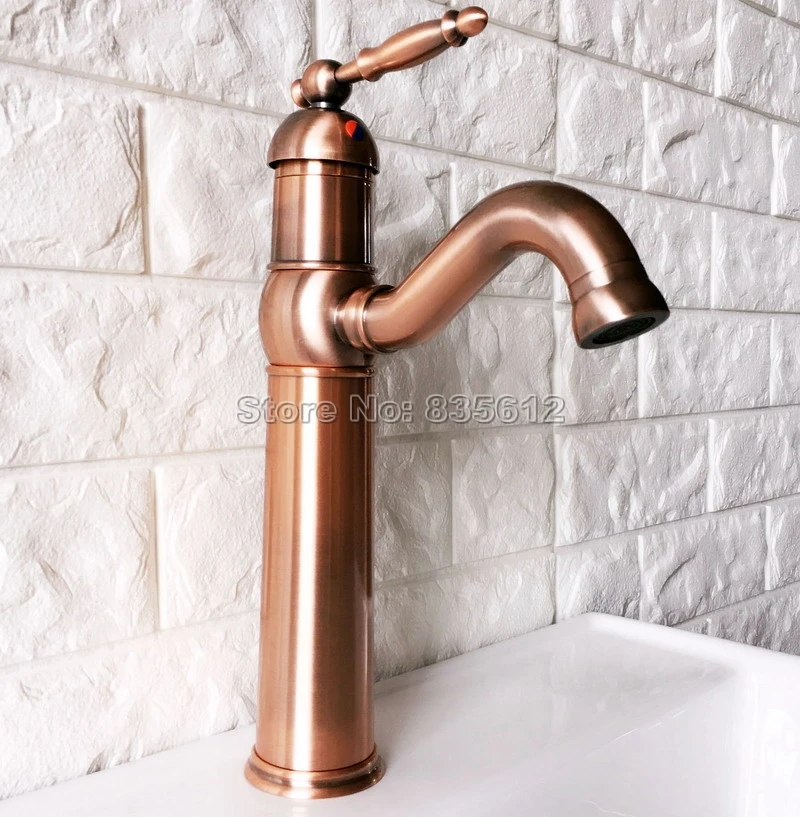 Antique Red Copper Swivel Spout Kitchen Faucet Single Handle Cold
