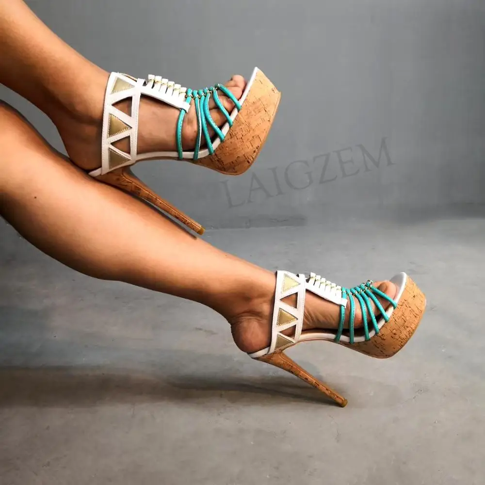 LAIGZEM SEXY Strappy Women Sandals Slip On Platform Heels Slides Vacation Party Summer Cut Outs Shoes Woman Big Size 34-52 (2)