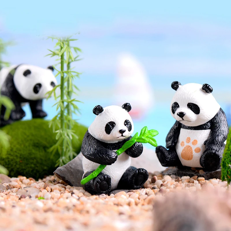 4pc Cute artificial Giant panda figurines miniatures animal ornament fairy garden gnome resin home decorations accessories4