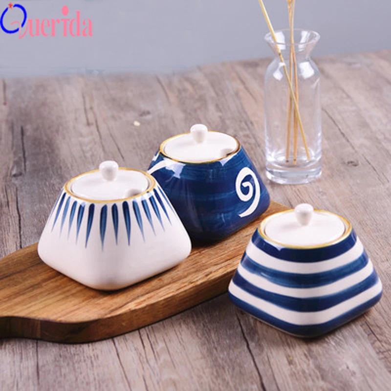 

Japanese Fashion Ceramics Spice Jar Seasoning Can Sugar Bowl Salt Condiment Herb Spice Lid Seasoning Box