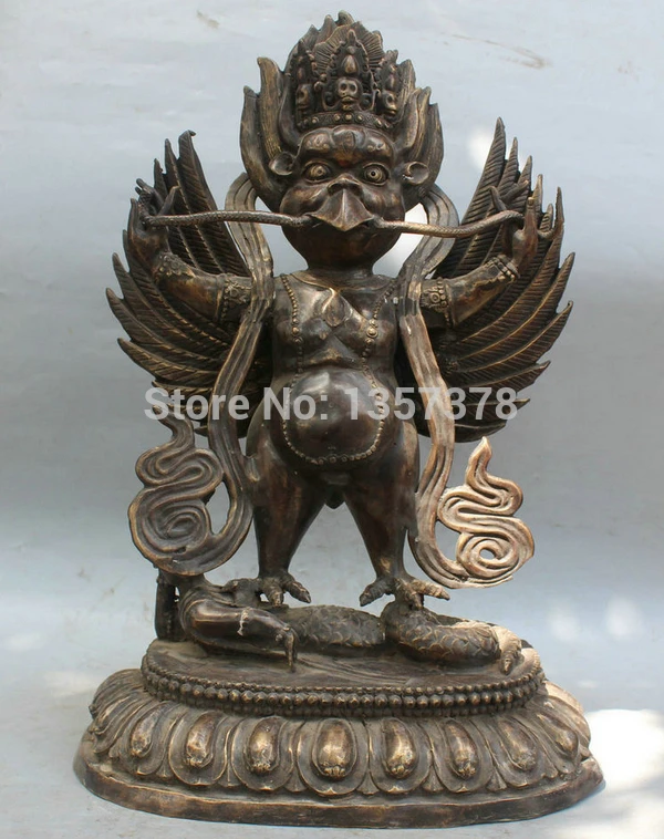 

shitou 00583 19" Chinese Buddhism bronze Redpoll Winged Garuda Bird Eagle Buddha statue