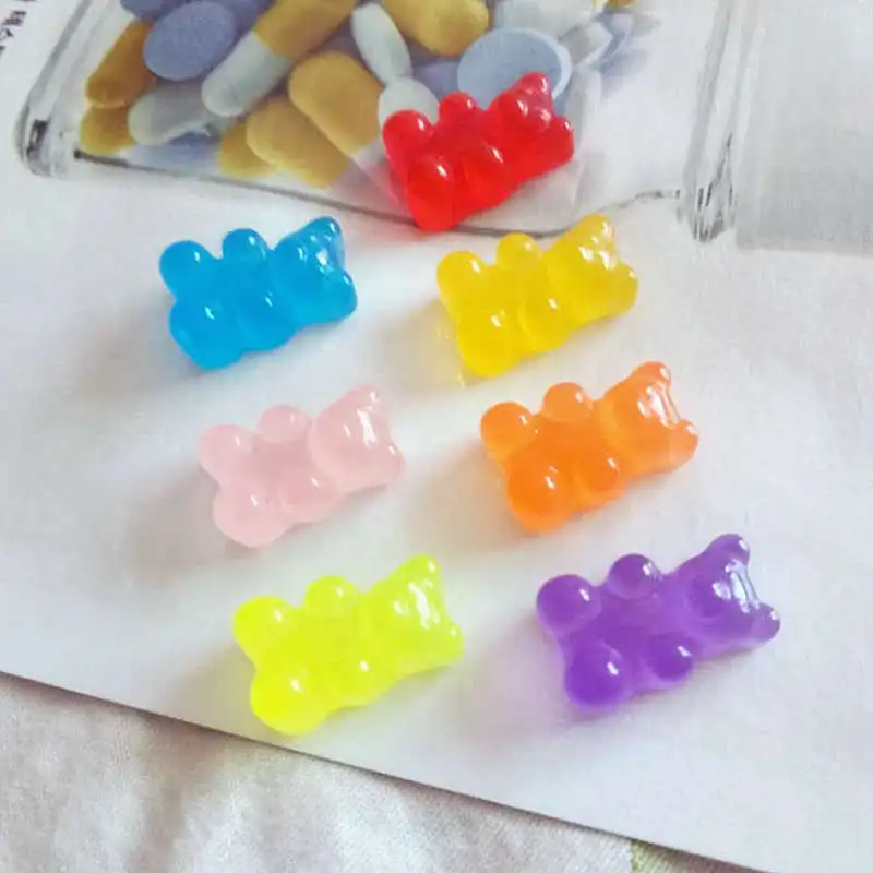 100 шт. Конфета из Смолы миниатюрный кабошон с плоским основанием Qq Gummy конфеты красивый дизайн с медведем Смола сахар кукольный домик Diy