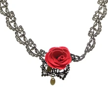 Red Rose Flower Lace Collar Choker Vintage Gothic Necklace Jewelry Accessories Pendant Necklace Black Lace