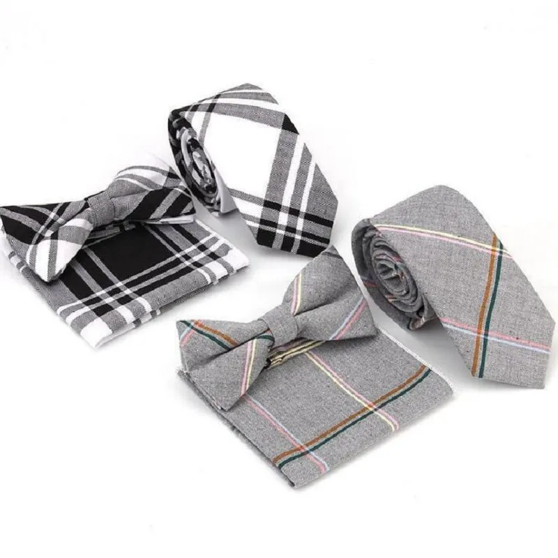 full cotton necktie bow tie handkerchief for men plaid 6cm ties standard butterfly bowknot pocket s