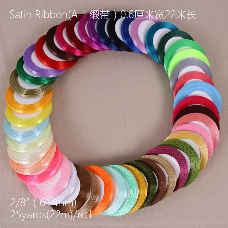 

A Roll 0.6Cm Width 25Yard/22meter Polyester Ribbon Chrismas Wedding Decor cake box Gift Wrap Fabric Ribbons hand DIY Accessories