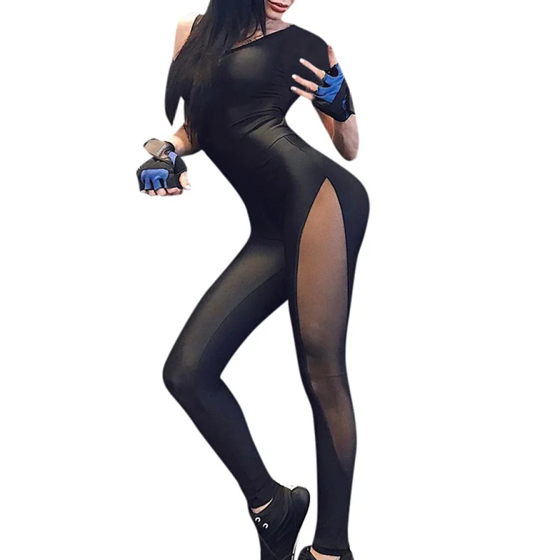 

Summer Sexy Mesh One-piece Jumpsuit Running Fitness Workout Tight Pants Rompers Bodysuit Party Beach Womens Jumpsuit