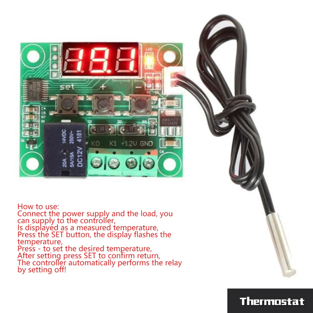 

Thermometer Thermo 12/24V Heat Cool Temp Thermostat Temperature Control Switch Thermometer Temperature Controller