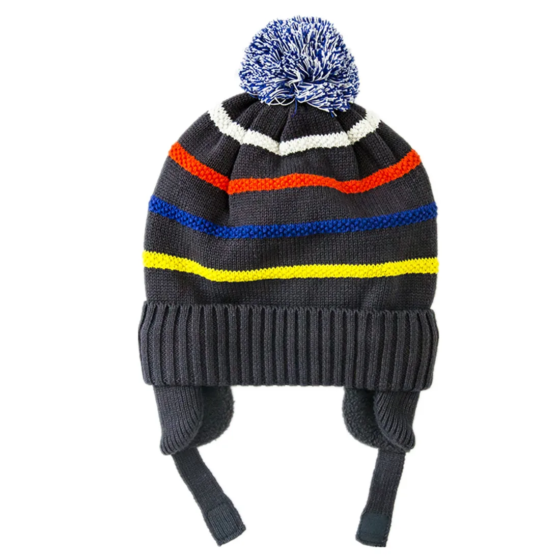 

Connectyle Boys Kids Cotton Striped Knitted Beanie Hat Soft Fleece Lined With Earflap Warm Cuff Soft Winter Cap