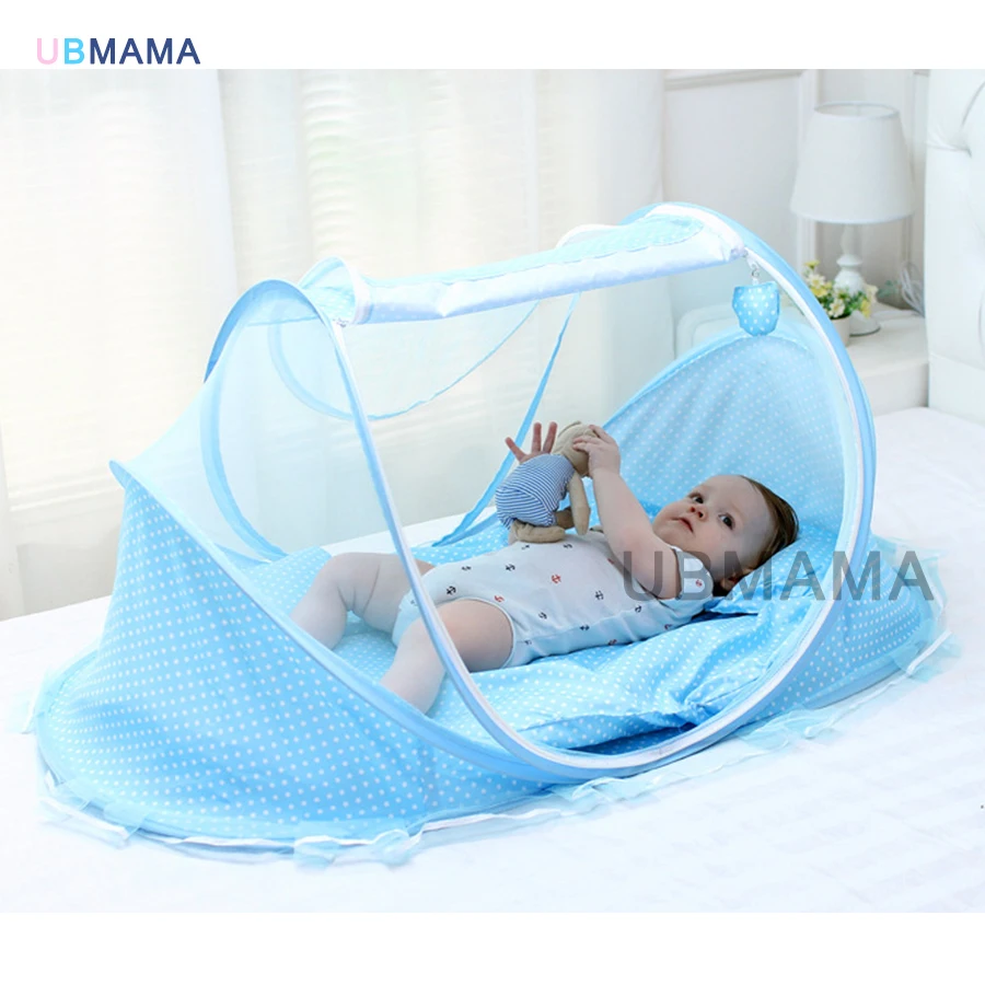 High quality mosquito control red blue baby bed with mosquito net