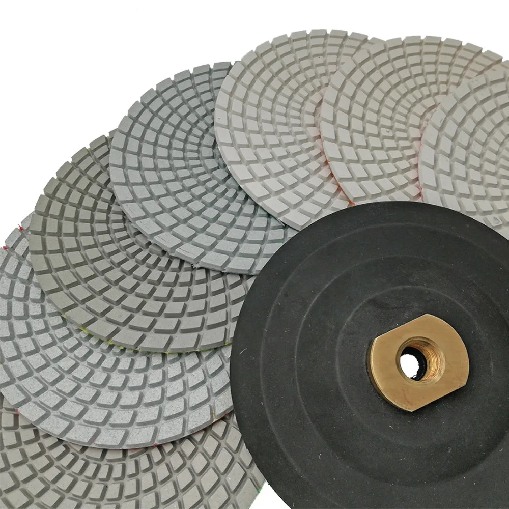 7pcs/set 125MM  Diamond flexible Wet polishing pad for stone, 5 inch Sanding disc, with rubber connection