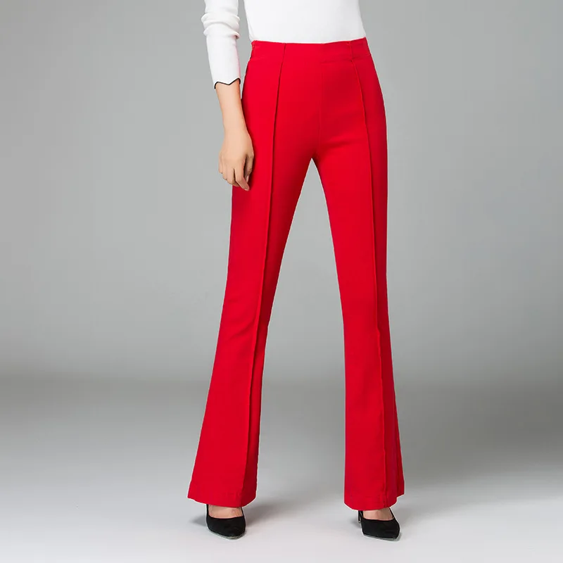 Fashion Women High Elastic Waist Bell-Bottom office Long Trousers Skinny Flare Dance Pants 2019 Casual Elegant red Pants Fashion Women High Elastic Waist Bell-Bottom office Long Trousers Skinny Flare Dance Pants 2019 Casual Elegant red Pants