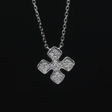LASAMERO Halo 0.113CT 18k Gold Round Cut Square Center Pave Set Natural Diamond Necklace Chain Women Fine Jewelry