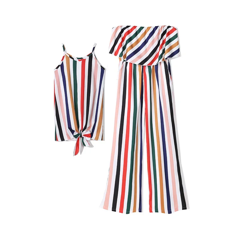 

Striped Family Look Mother Daughter Mommy and Me Clothes Mom and Daughter Matching Outfits Girls Dress Mama Overall Clothing YN