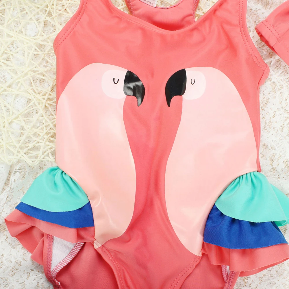 Shujin Girls Swimwear Cute Kids Swimsuit With Swimming Cap Swan Flamingo 2019 Baby Girl Bathing Suit One Pieces Beachwear