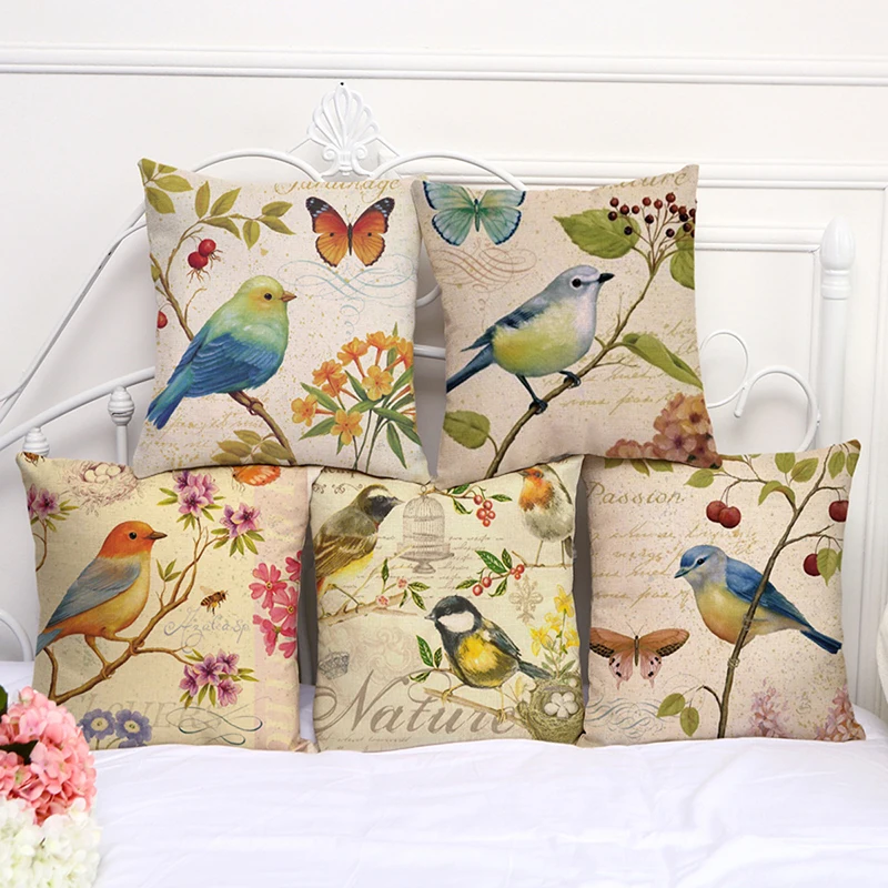

Cotton Linen Square Birds Pill0wcases Butterfly Sofa Decorative Cushion Covers Living Room Chair Soft Pillow Case Animal Gift