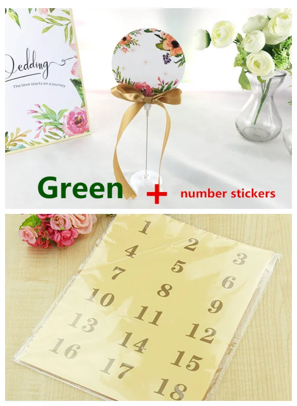 5 шт./лот Beaufitul Свадебные цветные круглые настольные карточки с лентой настольная подставка для карточек с зажимом для заметок с наклейками - Цвет: Green with stickers