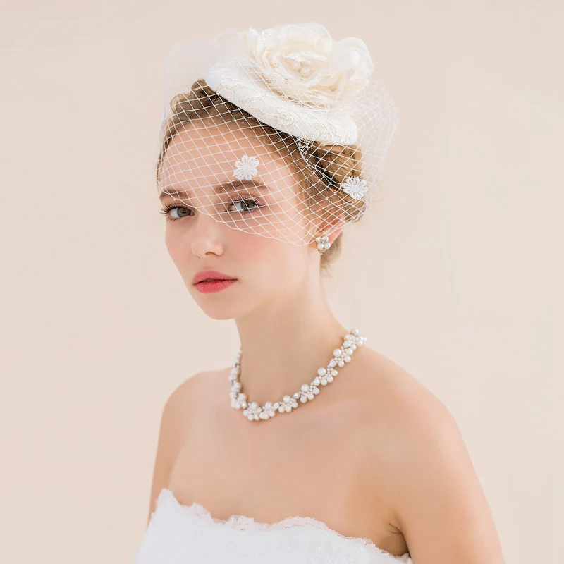 White Vintage Lace Cute Wedding Hair Accessories Bridal Hats With White Vintage Lace Cute Wedding Hair