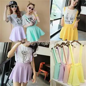 

Skirts Womens Mini Skirt Cute Women Preppy Style Straps A Line Above Knee Skirt Candy Color