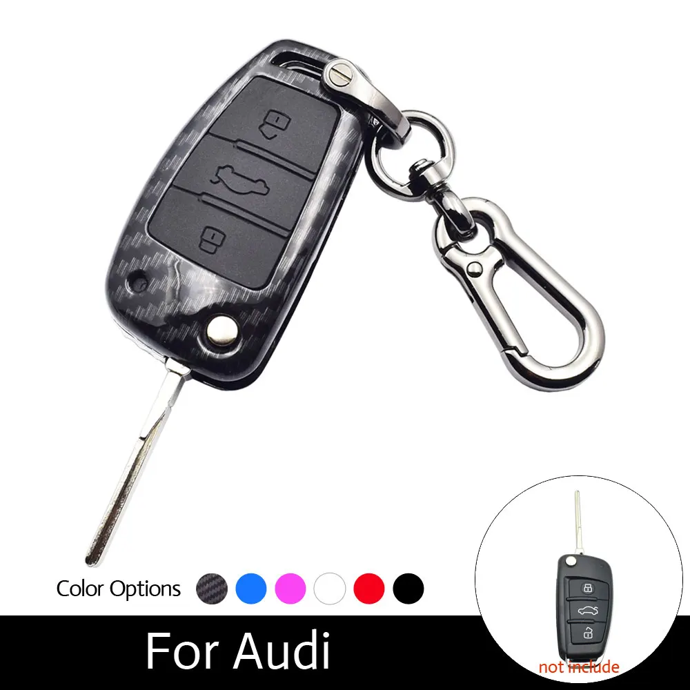 

ATOBABI Carbon Fiber Pattern Car Key Case 3 Buttons Flip Remote Fobs Shell Cover Keychain For Audi A1 A3 A4 A5 A6 TT Accessories