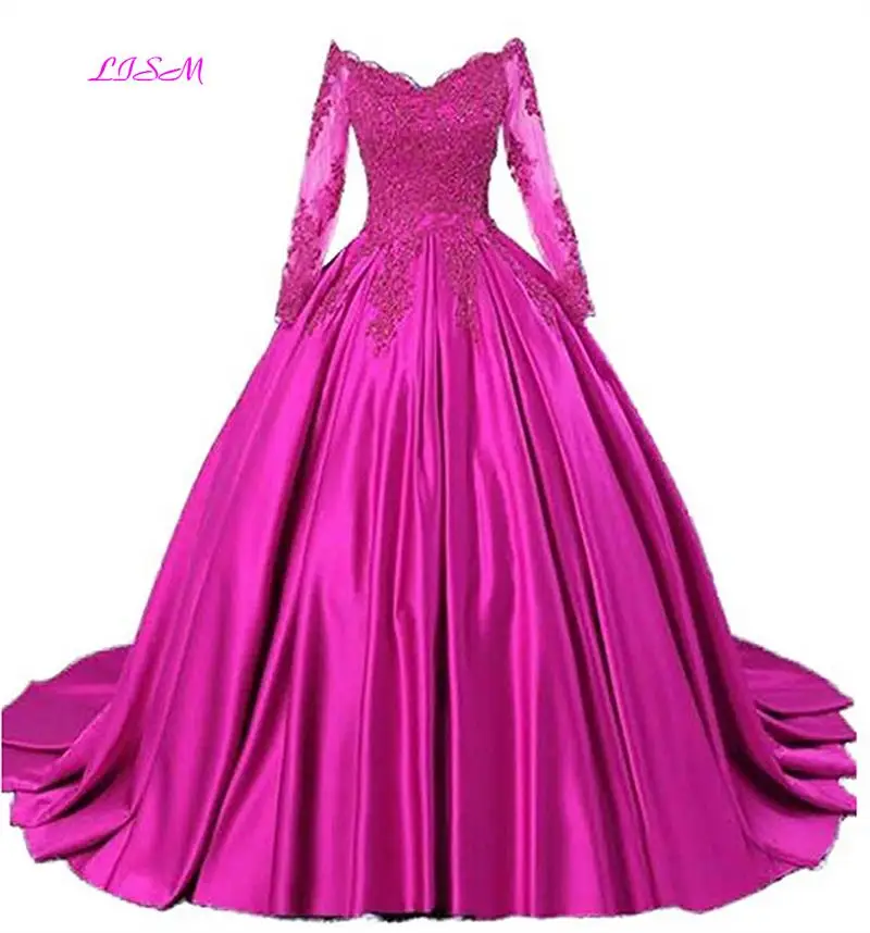 Luxury Ball Gown Quinceanera Dress Burgundy Off Shoulder Appliques Pageant Dress Long Sleeves Puffy Plus Size Formal Prom Gowns