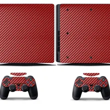 Красное углеродное волокно PS4 тонкая кожа PS4 тонкий Стикеры Vinly кожи Стикеры для sony PS4 тонкий Игровые приставки 4 Slim и 2 контроллера
