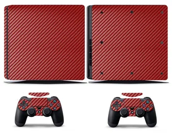 

Red Carbon Fiber PS4 Slim Skin PS4 Slim Sticker Vinly Skin Sticker for Sony PS4 Slim PlayStation 4 Slim and 2 controller skins