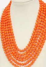 Прекрасное Слово Потрясающие Красивые 6 рядов 7 мм круглый оранжевый коралл ожерелье e246133 женские ювелирные изделия оптом