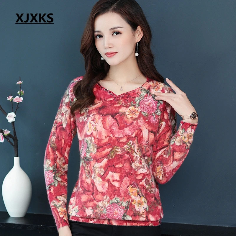 

XJXKS Women Sweaters And Pullovers Print Modis Jumper Pull Femme Hiver High Quality Print Oversized Sweater Women Sweaters