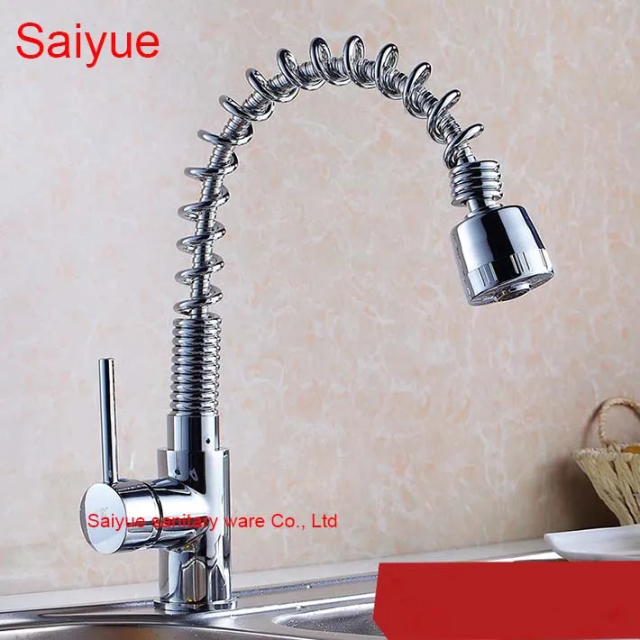 

New Pull Down Spring 360 Degree Rotating Chrome Brass Swivel Kitchen Sink Faucet Deck Mounted Cuisine Hot and Cold Mixer Tap