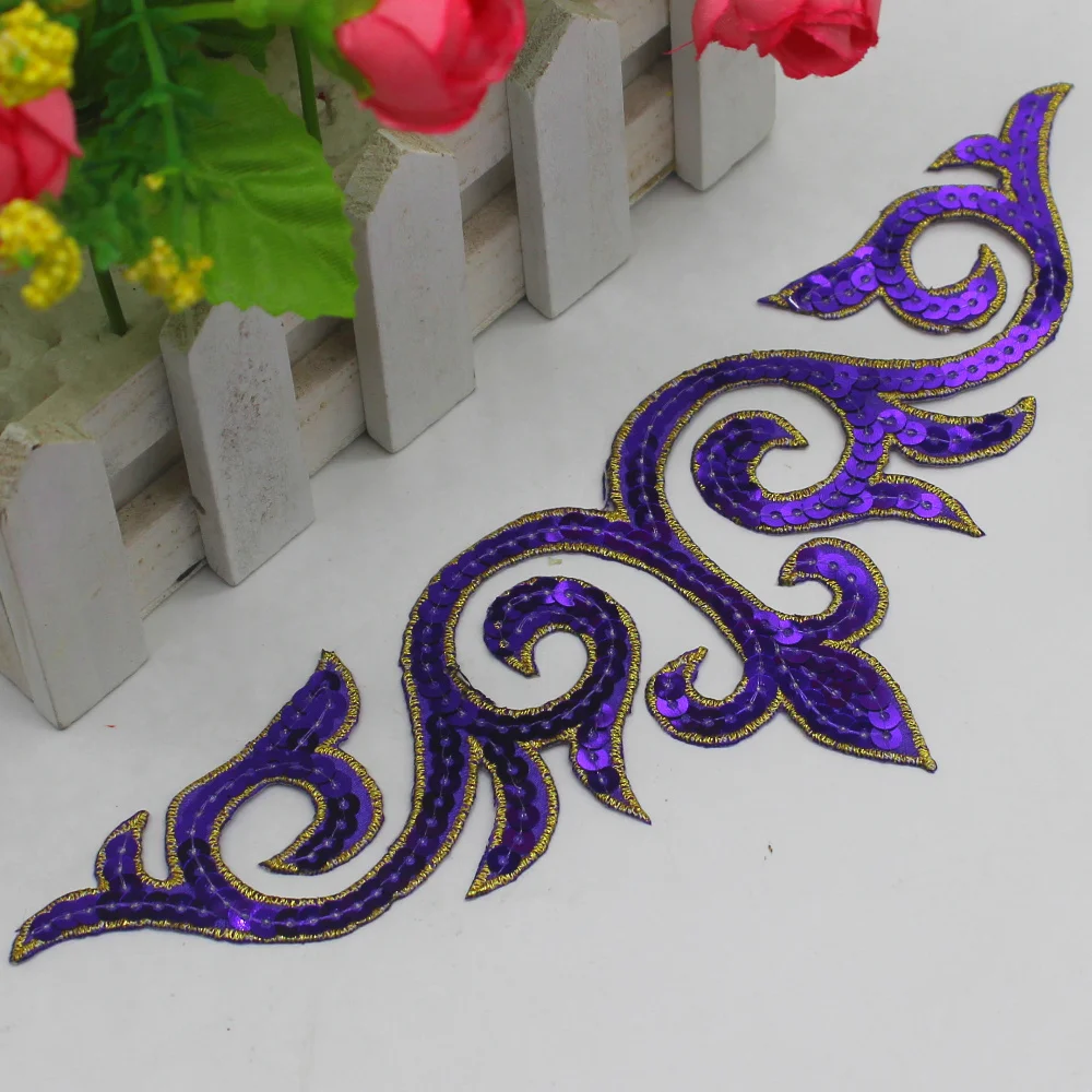 Iron On Sequined Patches Royal Crown Embroidered Patches Hair Accessory Paillette Flower Diy Cosplay Trims 24*8cm lace accessories clothing accessories sewing patches lace hair accessories