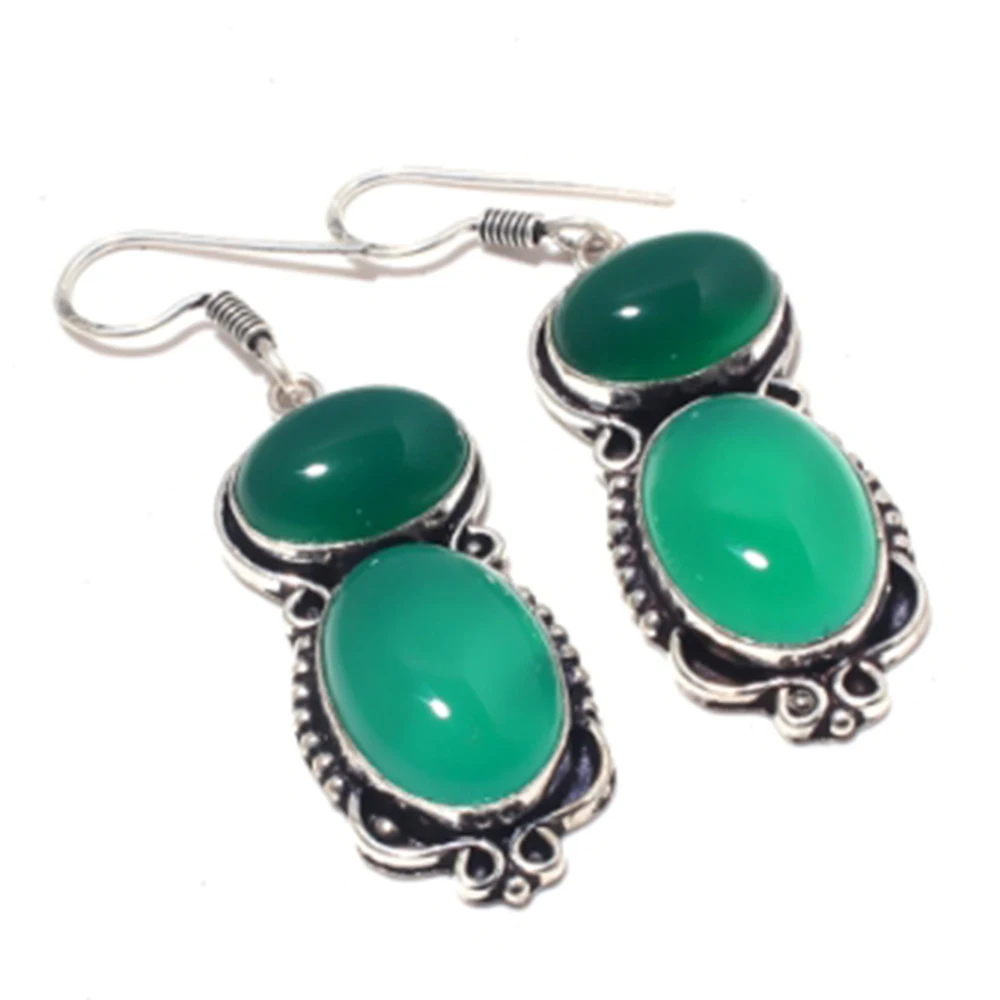 

Green Onyx ,Silver Overlay on Copper Earrings ,21.5mm , E3997