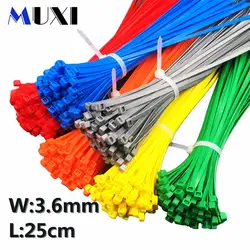 20 шт./пакет 4x250 4*250 3,6 мм ширина самоблокирующимся зеленый красный синий желтый нейлон хомут для проводов и кабелей галстуки. кабельные