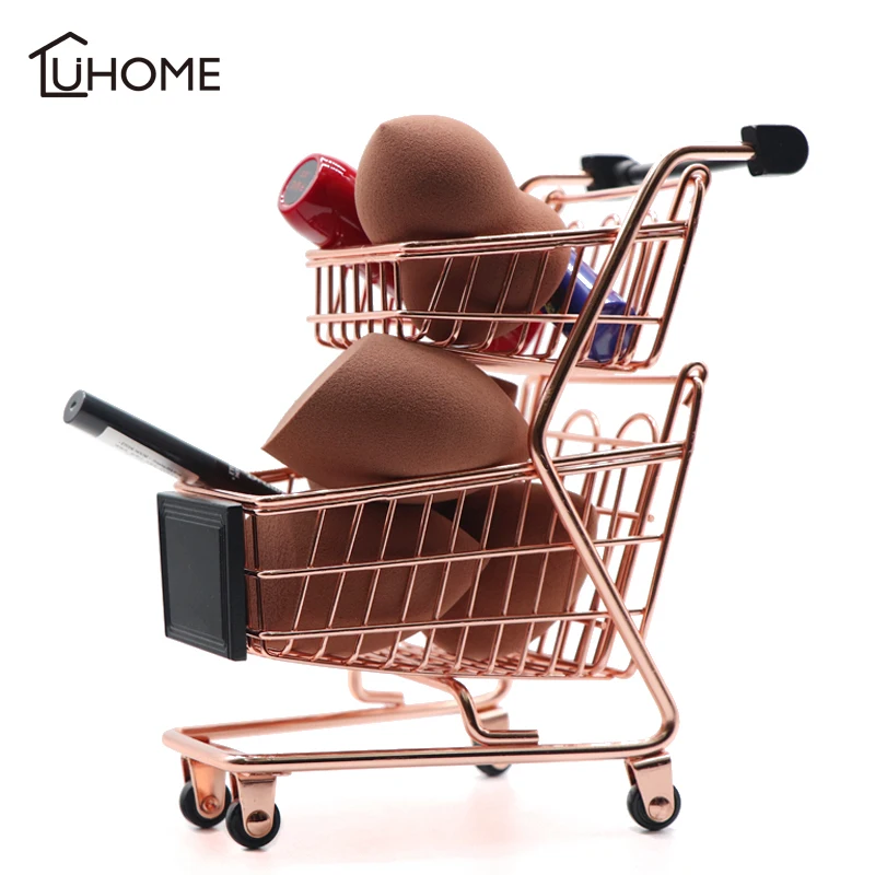

Mini Double Layer Supermarket Shopping Trolley Cart Toys Beauty Egg Makeup Brush Storage Basket Phone Holder Office Desk Storage