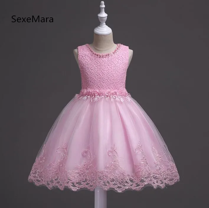 

Lace Pearls Short Flower Girl Dresses Kids Evening Gowns For Wedding First Communion Dresses vestido comunion